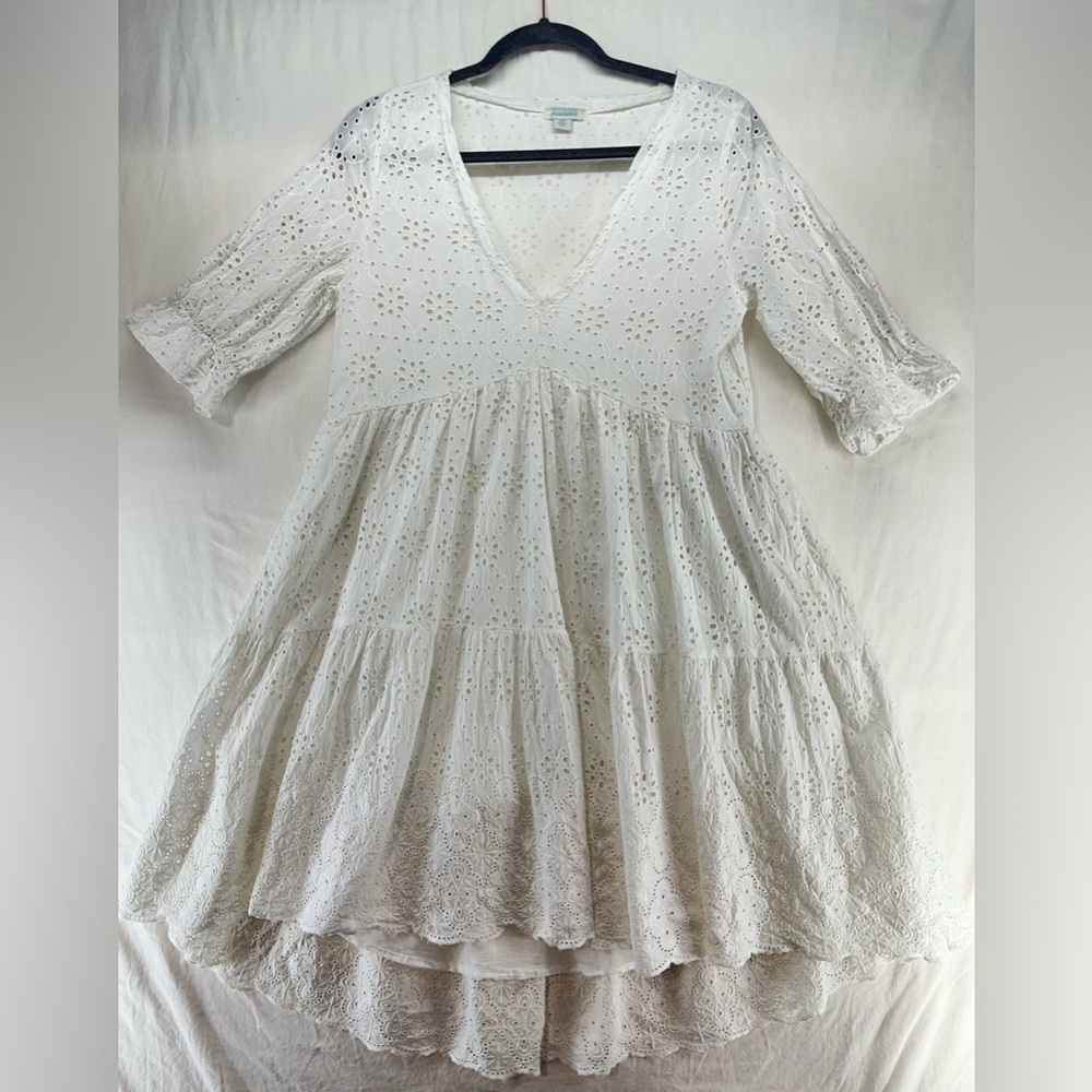 Sundance Jasmine Midi Dress White Eyelet Floral V-Neck Half Sleeve‎ Petite Small